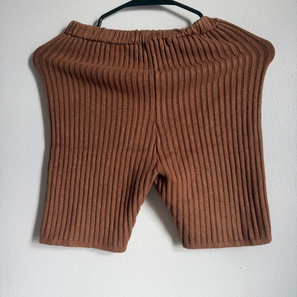 Women's Brown Ribbed Athletic Shorts